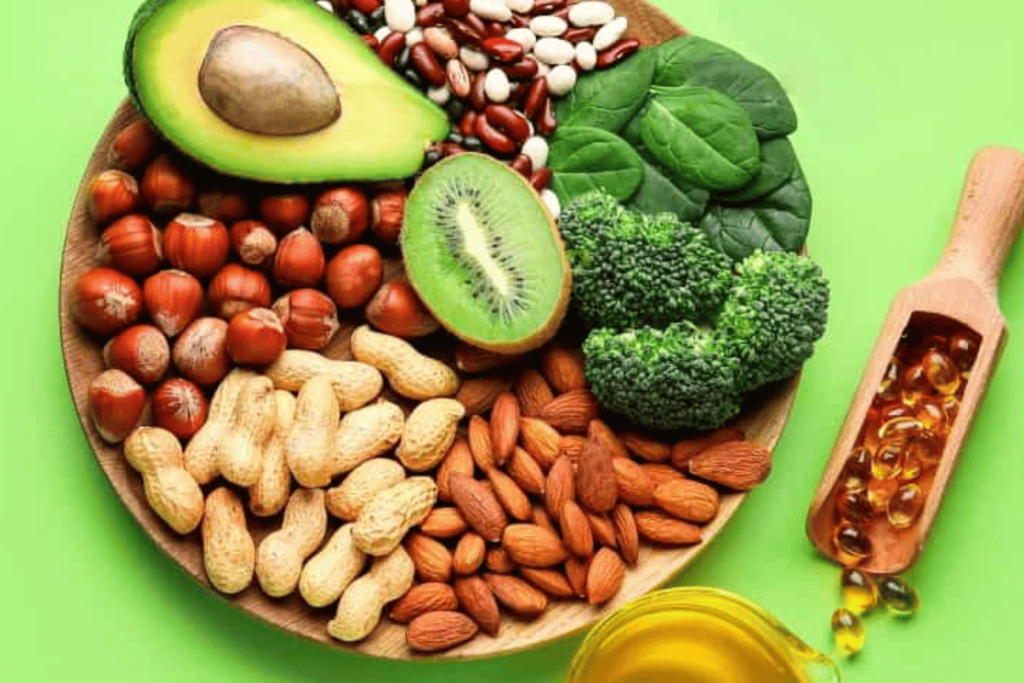 food sources of vitamin e: Broccoli, Kiwi, Avocado, Nuts and seeds, olive oil