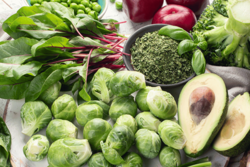 Food sources of vitamin K: Spinach, Kale, Avocado, Asparagus.